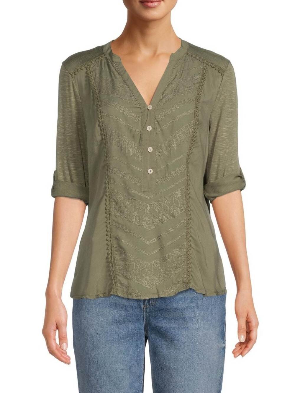 Democracy - Women's Tab coff elbow sleeve shirt- Size L